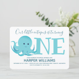 Little Octopus Turing One Animal First Birthday Inbjudningar