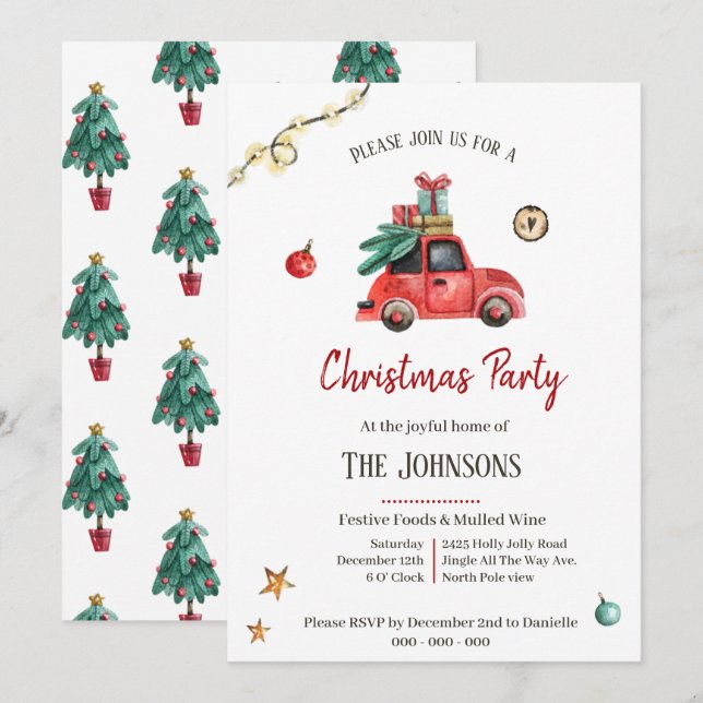 Little Old Red | Slutlig jul Inbjudningar (Fram/baksida)