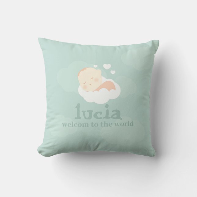 Little One on cloud pillow, New Baby Throw Pillow  Kudde (Framsida)