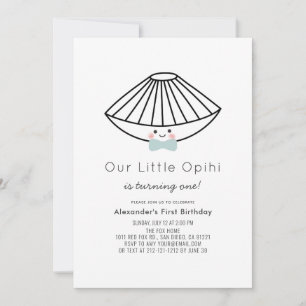 Little Opihi Blue Bow Tie Boy 1st Birthday Inbjudningar