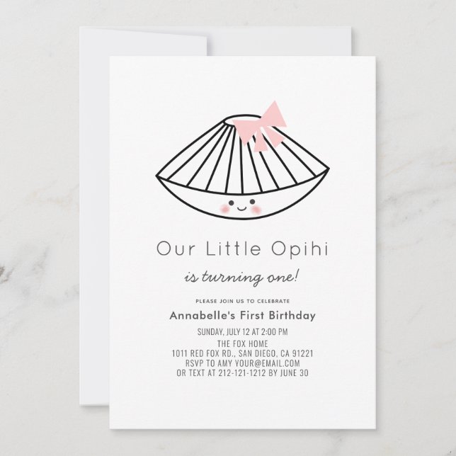 Little Opihi Rosa Ribbon Girl 1st Birthday Inbjudningar (Framsida)