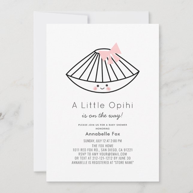 Little Opihi Rosa Ribbon Girl Baby Shower Inbjudningar (Framsida)