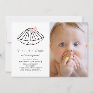 Little Opihi Rosa Ribbon Girl Photo 1st Birthday Inbjudningar