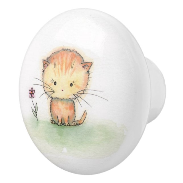 Little Orange Tabby katt Kitten Illustration Knopp (Höger)