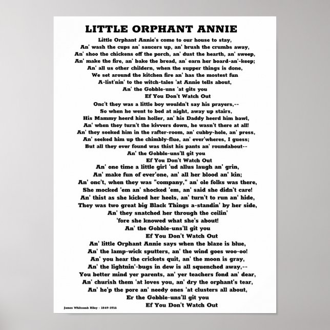 LITTLE ORPHANT ANNIE DIKT POSTER (Framsidan)