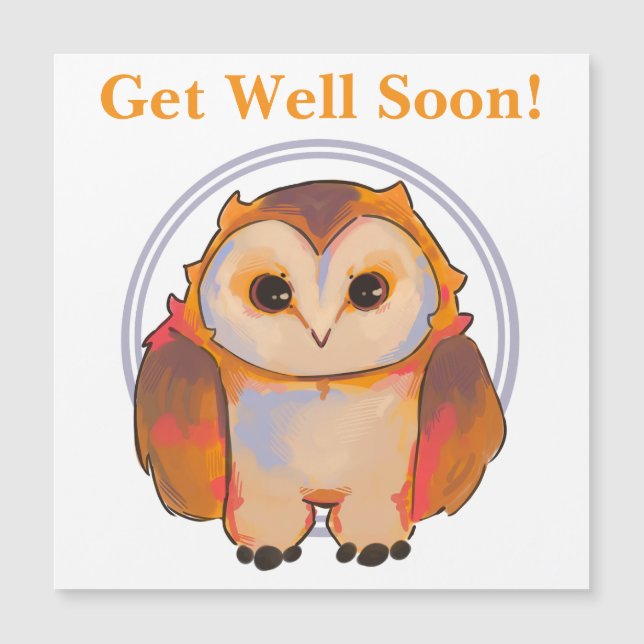 Little Owl, uiltje, get Well soon Magnetisk Inbjudningskort (Framsida)