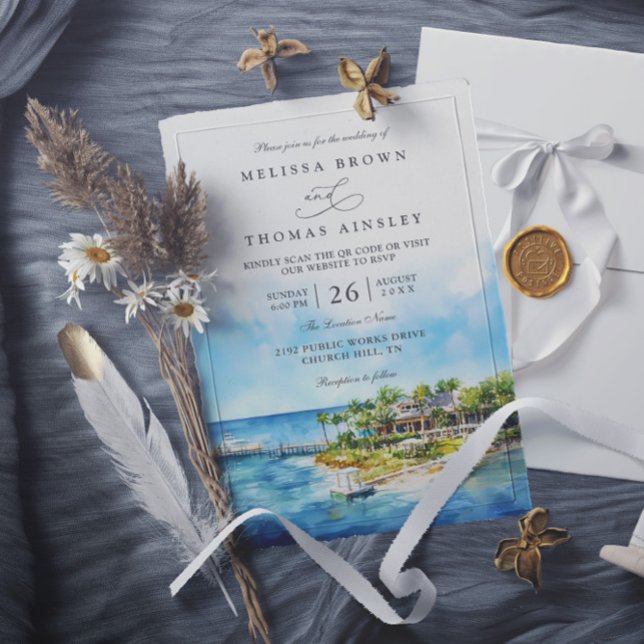 Little Palm Island Resort Florida QR Code Wedding Inbjudningar (Skapare uppladdad)