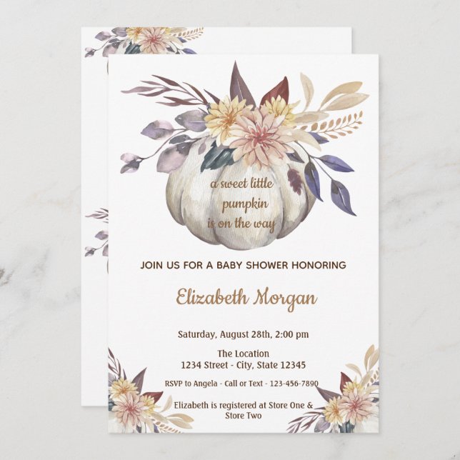 Little Pampkin, Flowers Baby Shower Inbjudningar (Fram/baksida)