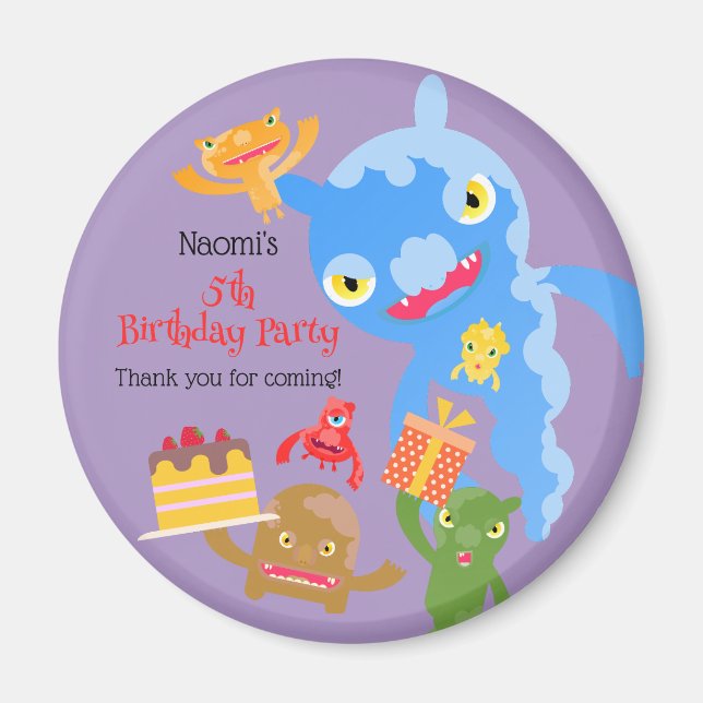 Little Party Monster och Confetti Födelsedagsfest Magnet (Framsidan)
