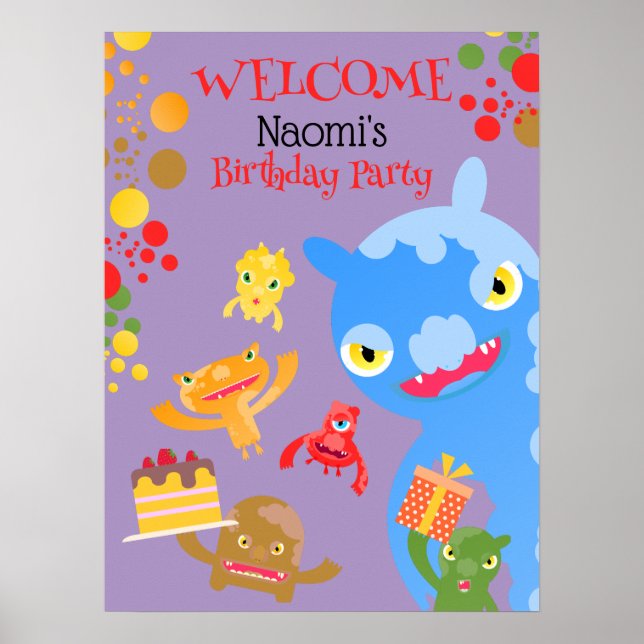 Little Party Monster och Confetti Födelsedagsfest Poster (Framsidan)