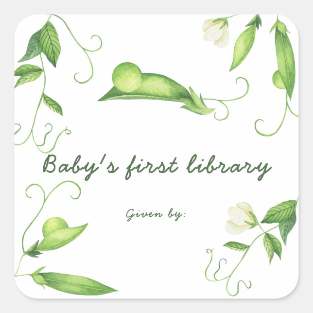 Little Pea Baby Shower - Baby först bibliotek Fyrkantigt Klistermärke (Framsida)