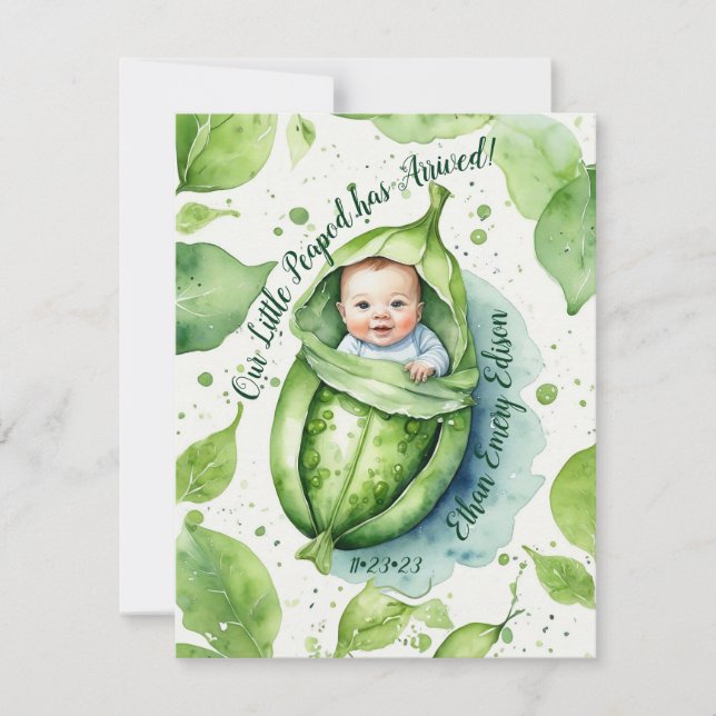 Little Pea in a Pod - Birth Notice of Julkort (Framsida)