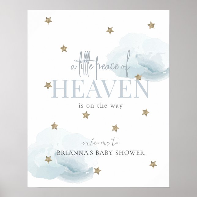 Little Peace Heaven Blue Boy Baby Shower Välkommen Poster (Framsidan)
