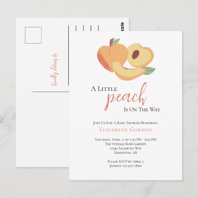 Little Peach Baby Shower Vykort (Fram/baksida)