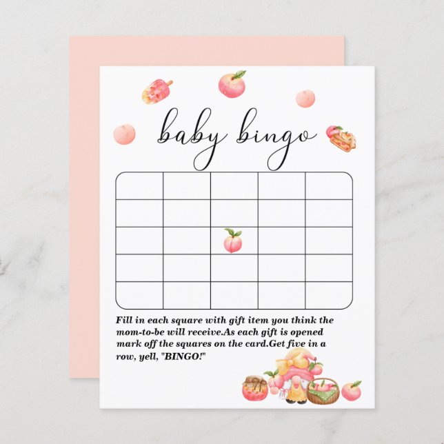 Little peach babydusch bingo-spel Papprare Lakan (Fram/baksida)