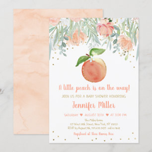 Little Peach Blommigt Guld Baby Shower Inbjudningar