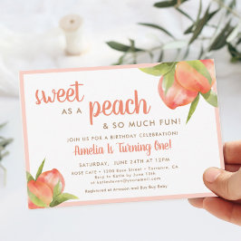 Little Peach Flicka 1:a födelsedagen Party Inbjudningar