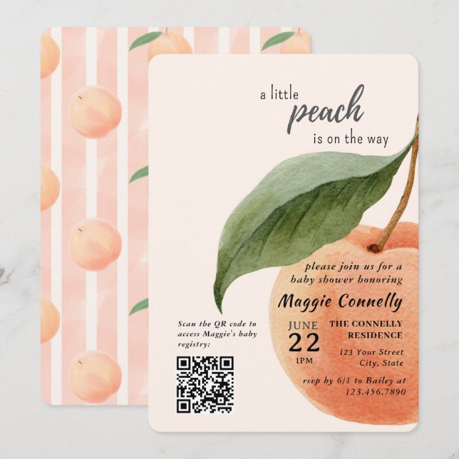 Little Peach is on the Way Baby Shower Invitation Inbjudningar (Fram/baksida)