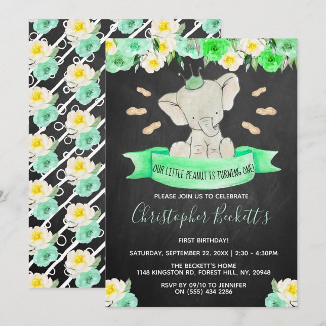 Little Peanut 1st Birthday Inbjudningar (Fram/baksida)