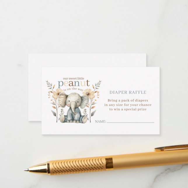 Little Peanut Baby Elephant Blue Diaper Raffle Tilläggskort (Fram/Back In Situ)