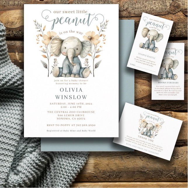 Little Peanut Baby Elephant Blue Shower Inbjudningar (Skapare uppladdad)