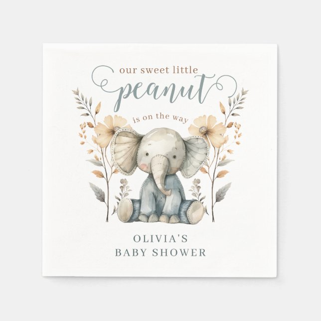 Little Peanut Baby Elephant Blue Shower Pappersservett (Framsidan)