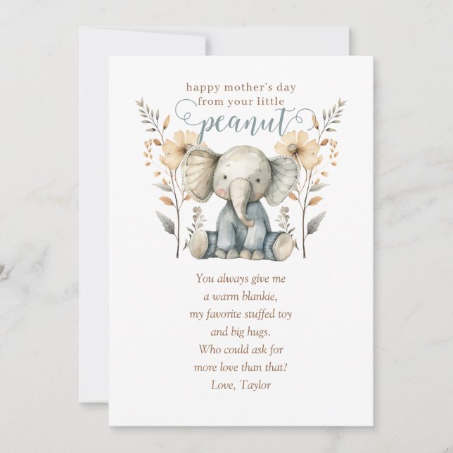Little Peanut Baby Elephant First Mors dag Inbjudningar (Framsida)