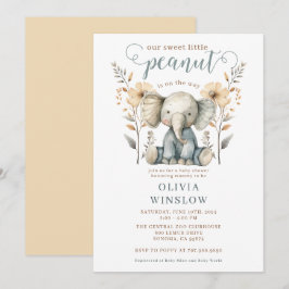 Little Peanut Baby Elephant Peach Blue Shower Inbjudningar