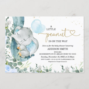 Little Peanut Blommigt Foliage Elephant Baby Showe Inbjudningar