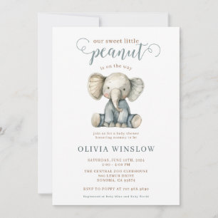 Little Peanut Blue Baby Elephant Baby Shower Inbjudningar