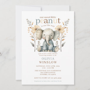 Little Peanut Blue Baby Elephant Baby Shower Inbjudningar