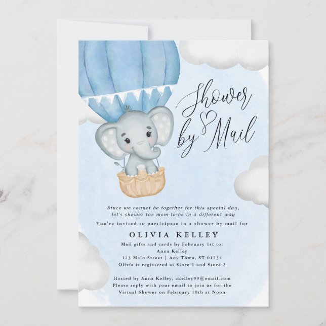 Little Peanut Blue Elephant Baby Shower by Mail Inbjudningar (Framsida)