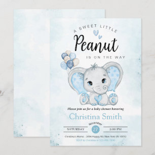 Little Peanut Blue Elephant Pojke Shower Inbjudningar