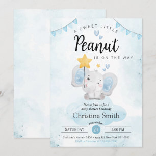 Little Peanut Blue Elephant Pojke Shower Inbjudningar