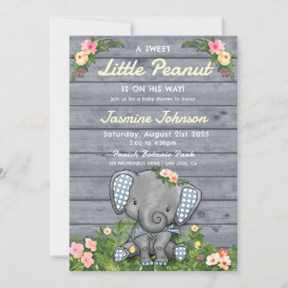 Little Peanut Boy Elephant Blommigt Rustic Wooden Inbjudningar