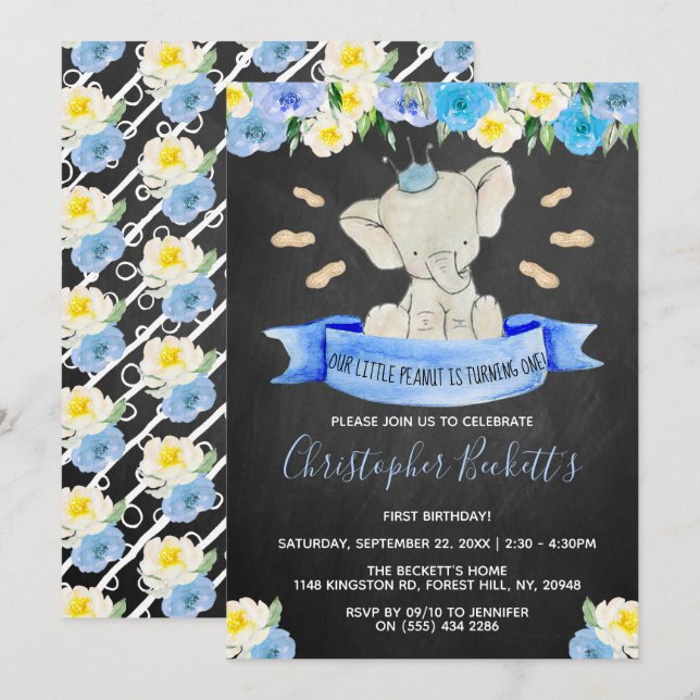 Little Peanut Boys 1st Birthday Inbjudningar (Fram/baksida)