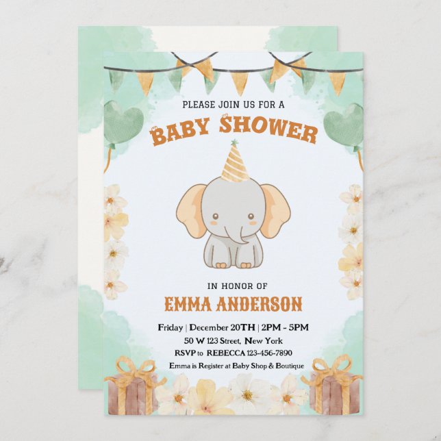 Little Peanut Dreams - Elephant Baby Shower Inbjudningar (Fram/baksida)