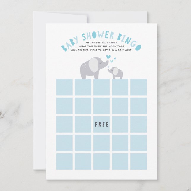 Little Peanut Elephant Baby Shower Bingo Game Blue Inbjudningar (Framsida)