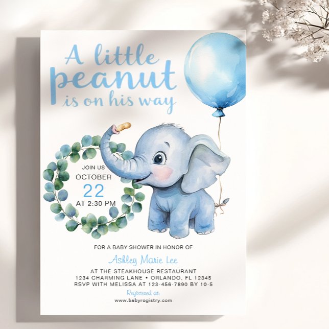 Little Peanut Elephant Baby Shower-inbjudan - Cu Inbjudningar (Cute Elephant Baby Shower Invite)