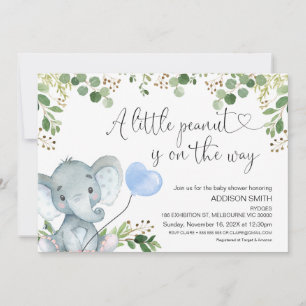 Little Peanut Elephant Blue Ballon Baby Shower Inbjudningar