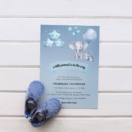 Little Peanut Elephant Blue Balloon Baby Shower Inbjudningar