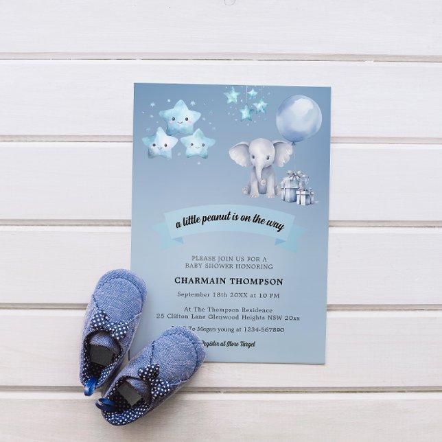 Little Peanut Elephant Blue Balloon Baby Shower Inbjudningar (Skapare uppladdad)