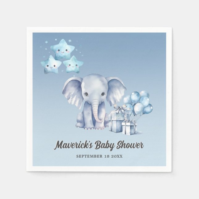 Little Peanut Elephant Blue Balloon Baby Shower Pappersservett (Framsidan)