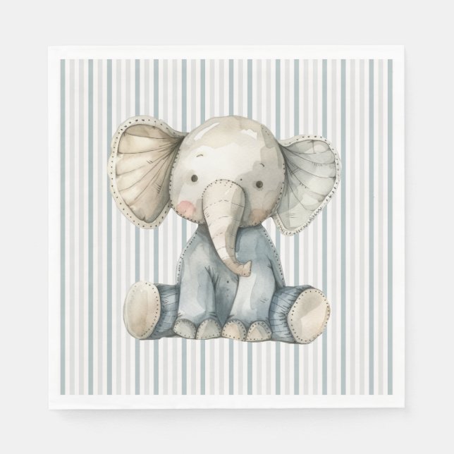 Little Peanut Elephant Blue Stripe Baby Shower Pappersservett (Framsidan)