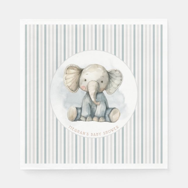 Little Peanut Elephant Blue Stripe Baby Shower Pappersservett (Framsidan)