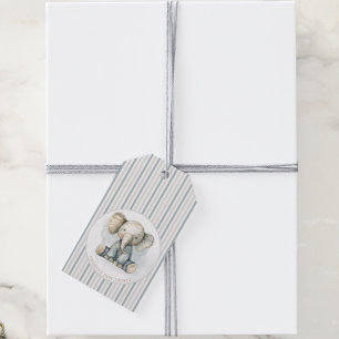 Little Peanut Elephant Blue Stripe Baby Shower Presentetikett