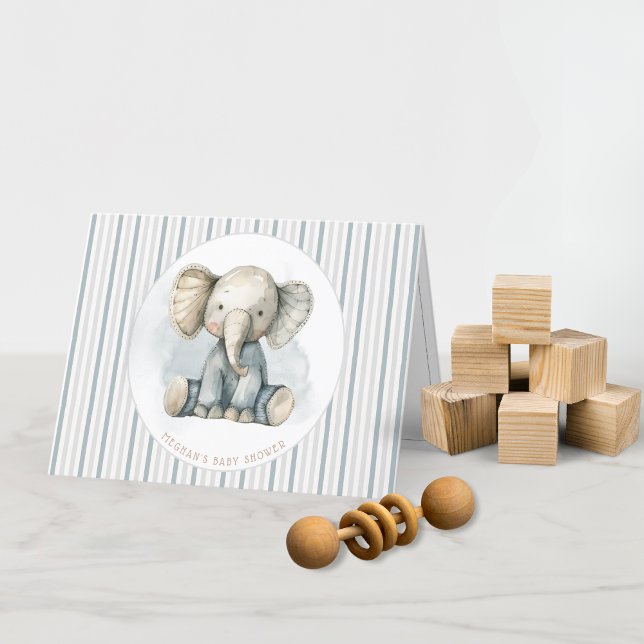 Little Peanut Elephant Blue Stripe Baby Shower Tack Kort (Skapare uppladdad)