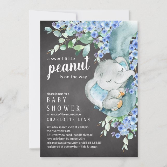 Little Peanut Elephant Boys Baby Shower Inbjudningar (Framsida)