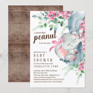 Little Peanut Elephant Girls Baby Shower Inbjudningar