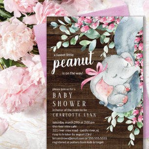 Little Peanut Elephant Girls Baby Shower Inbjudningar